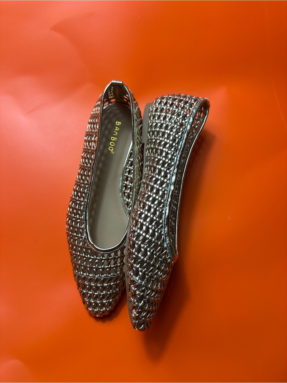 BAMBOO Metallic Woven Pointed Toe Flats - Silver - Picture 15 of 15